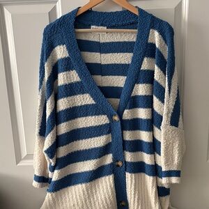 First Love Blue and White Striped Cardigan